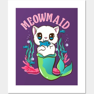 Cat Mermaid Meowmaid Posters and Art